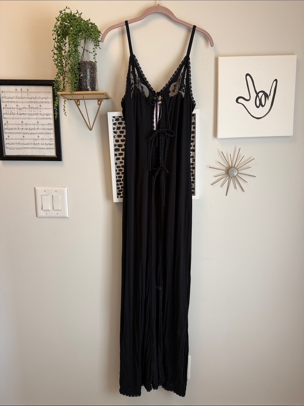 Savage X Fenty Black Lace-Trim Maxi Slip Dress